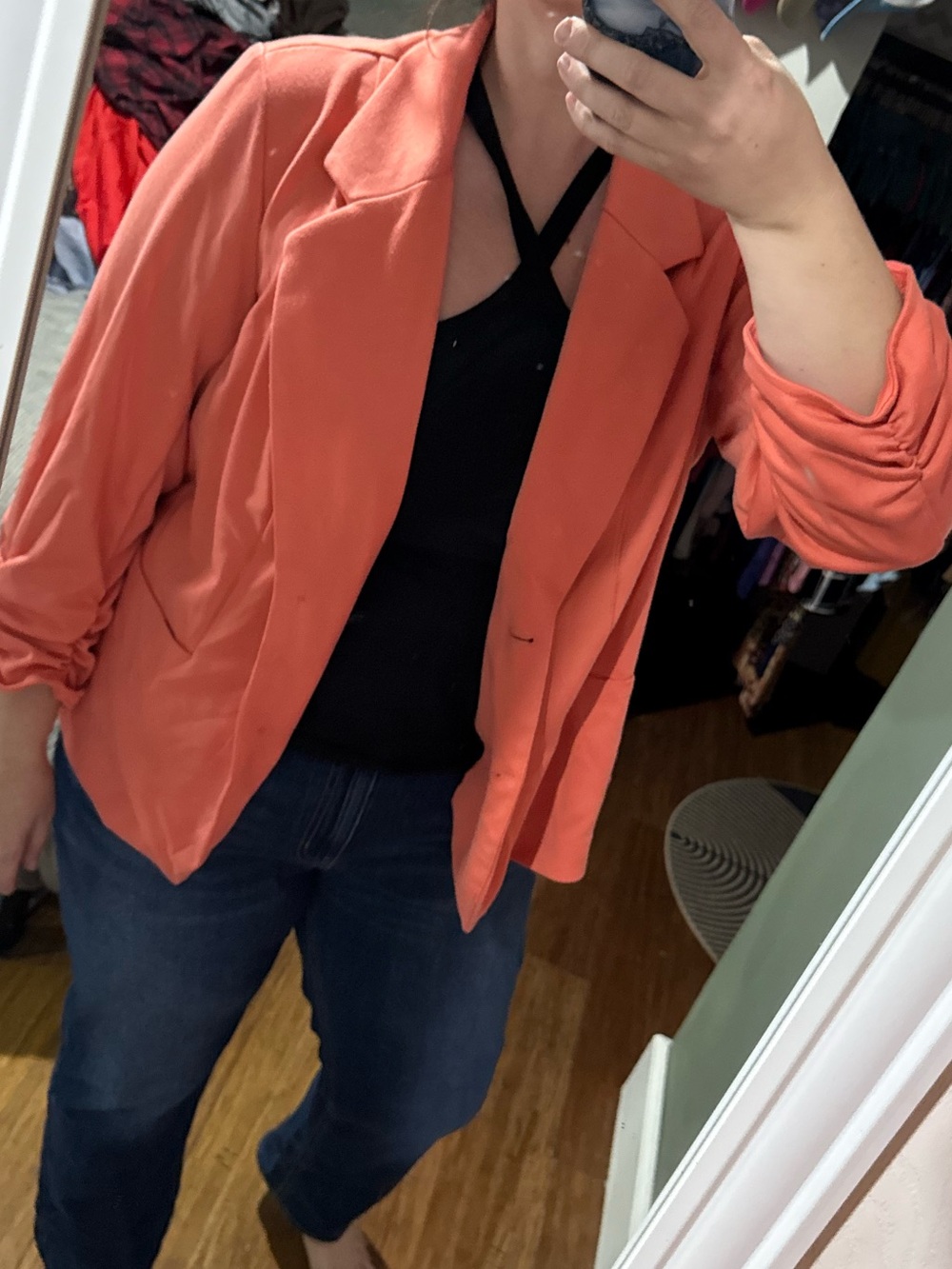 Cato Coral Ruched Sleeve Blazer | Lightweight Open Front Jacket